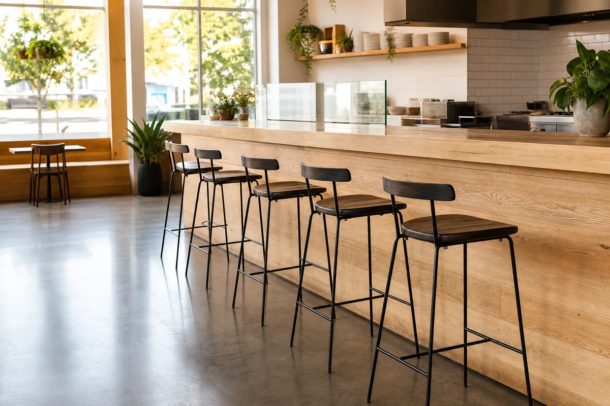 Tabouret de bar et mange-debout pour un fast-casual burger